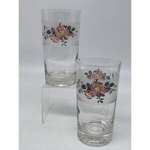 Vintage Federal Glass Frosted Floral Drinking Glasses 12 Oz Set Of 2 SEE